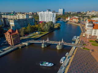 Obraz premium Aerial view of fish village district in Kaliningrad, Russia