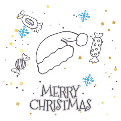 Vector pattern with hand drawn fir trees, gift, bows, christmas toys. Seasonal winter background on the white paper