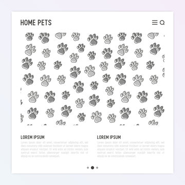 Pet paws concept with place for text. Thin line vector illustration for pet shop, training. shelter.