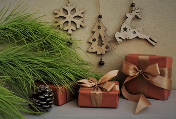 Christmas home decor, gifts, pine branch.