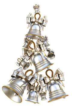 Silver Bells And Bow. Isolated On White. Stock Photo, Picture and Royalty  Free Image. Image 16034199.