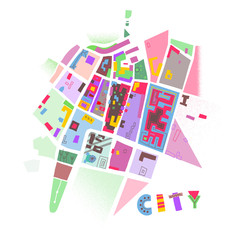 Vector colorful print of abstract city map.