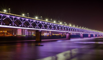 Fototapeta na wymiar Old double deck bridge Wuhan Yangtze river Great Bridge