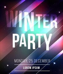Winter party abstract vector banner. Night club poster