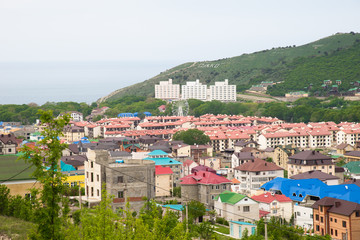 View of  View of Sukko Valley, Anapa and the Black Sea on a sunny summer day, Krasnodar region,...