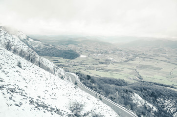 Orduña mountain pass in snowy winter, Vizcaya, Basque Country, Spain, Europe