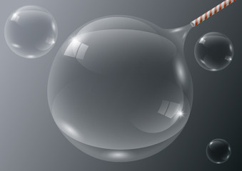 Vector-transparent soap bubbles on dark background. 