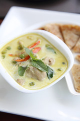 Thai food , Green curry soup with roti