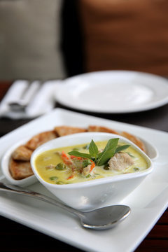 Thai food , Green curry soup with roti