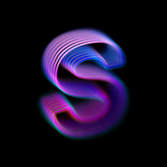 Blurred 3D letter S logo. Modern technology digital logotype design. Glassy letter S with blue glowing curves. Good logo for information technology, science companies. Eps 10, vector illustration.