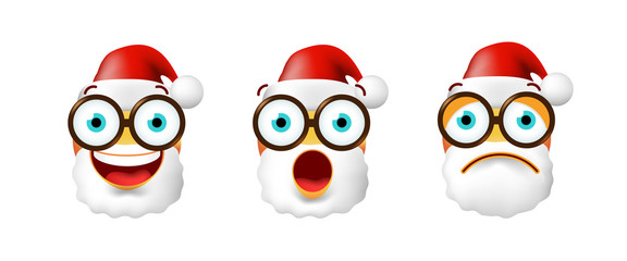 Christmas Time ! Set of Santa Claus Emoticons on White Background . Isolated Vector Illustration 