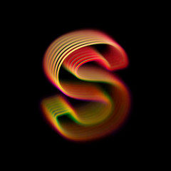 Blurred 3D letter S logo. Modern technology digital logotype design. Glassy letter S with red glowing curves. Good logo for information technology, science companies. Eps 10, vector illustration.