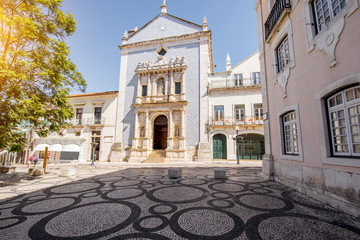 View on the Republic square with beautiful old church in Aveiro city in the central Portugal