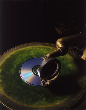 Abstract of old victrola and music CD
