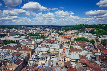 Fototapeta na wymiar Old Town of Lviv, Ukraine - view from Town Hall tower