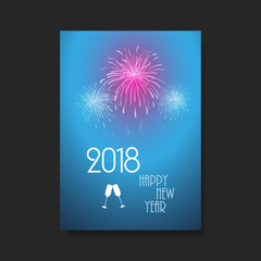 New Year Card Background - Flyer Design with Fireworks - 2018