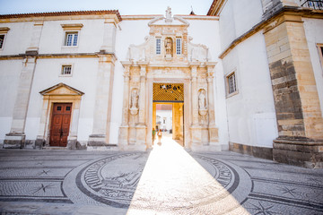 Obraz premium View on the main entrance to the courtyard of the old university building in Coimbra city in the central Portugal
