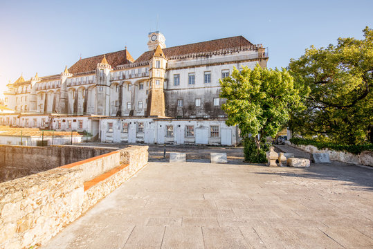 View on the old University building during the sunset in Coimbra city during the sunset in the central Portugal