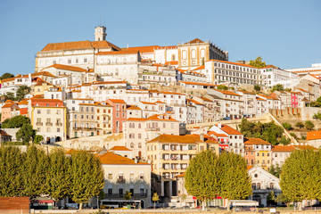 Fototapeta premium Cityscape view on the hill of the old town of Coimbra city in the central Portugal