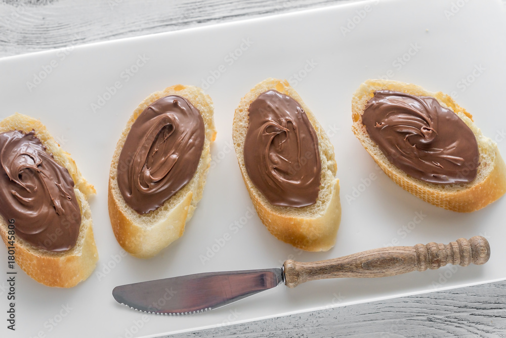 Sticker Slices of baguette with chocolate cream