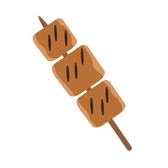 Wooden stick with meat isolated on white background, Vector illustration