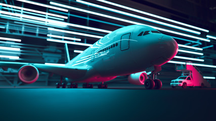 Airport night air transport. 3d rendering and illustration.