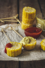 cooked boiled corn - portioned slices