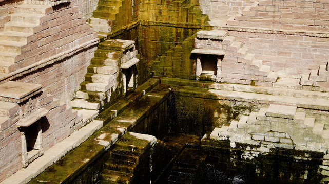 The Step Well - Toorji Ka Jhalara. Local sight. Symmetry steps. Geometry. Heritage in Jodhpur, Rajasthan, India. Baori.
