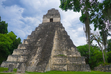 A pyramid in Tikal area with ruins from the Mayan era in Guatemala.