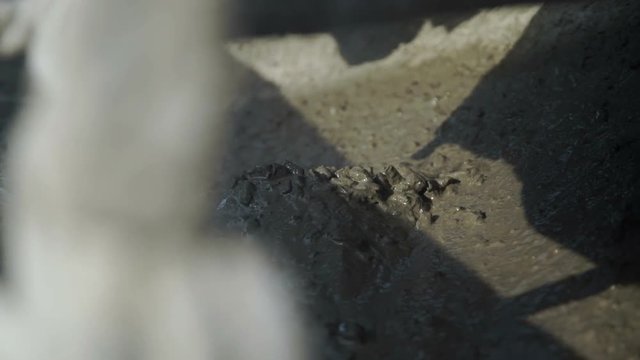 Remains of cement in the container close up
