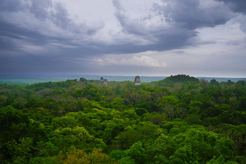 A pyramid in Tikal area with ruins from the Mayan era in Guatemala.