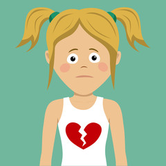 Unhappy teenager girl with broken heart on her t-shirt
