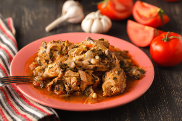 Chakhokhbili - chicken stewed with tomatoes and onions. Georgian national dish