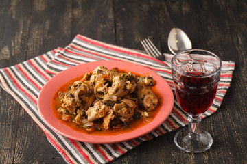 Chakhokhbili - chicken stewed with tomatoes and onions. Georgian national dish