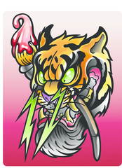 tigre comics con pennello su fondo rosso