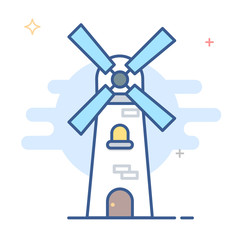 Netherlands Windmill Icon Vector Line Illustration