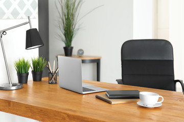 Comfortable workplace in light room