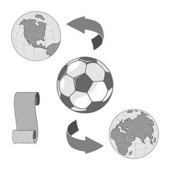 A soccer ball for the world championship on a globe
