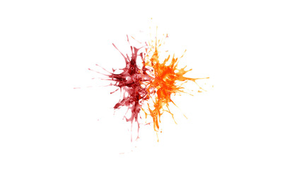 explosion of two drops of orange and reddish liquid - 180151438