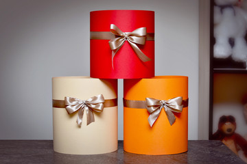 The round boxes for flower. The gift boxes