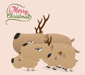 Brown reindeer on vintage background.Reindeer vector paper cut style.Reindeer family in christmas.
