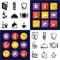 Restaurant All in One Icons Black & White Color Flat Design Freehand Set