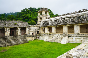 Fototapeta na wymiar Mayan ruins in Palenque, Chiapas, Mexico. Palace and observatory.