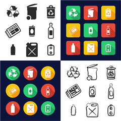 Recycling All in One Icons Black & White Color Flat Design Freehand Set