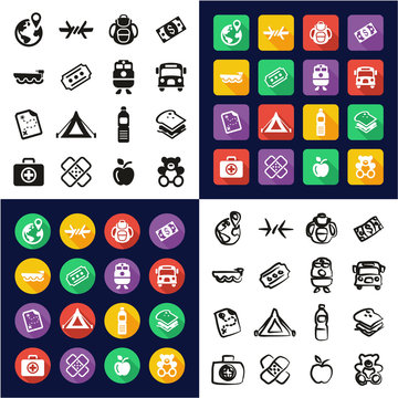 Refugees All in One Icons Black & White Color Flat Design Freehand Set