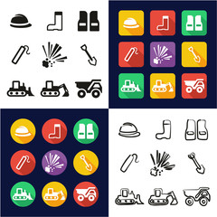 Quarry All in One Icons Black & White Color Flat Design Freehand Set