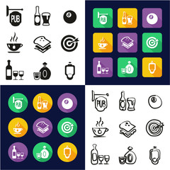 Pub All in One Icons Black & White Color Flat Design Freehand Set