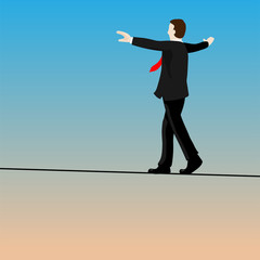 Isolated businessmen walking tightrope-Vector Illustration