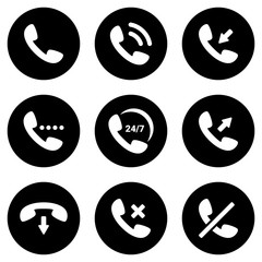 Set of simple icons on a theme phone call, vector, design, collection, flat, sign, symbol,element, object, illustration, isolated. White background