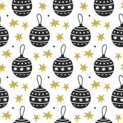 Scandinavian Christmas nordic seamless pattern with decorative doodle elements